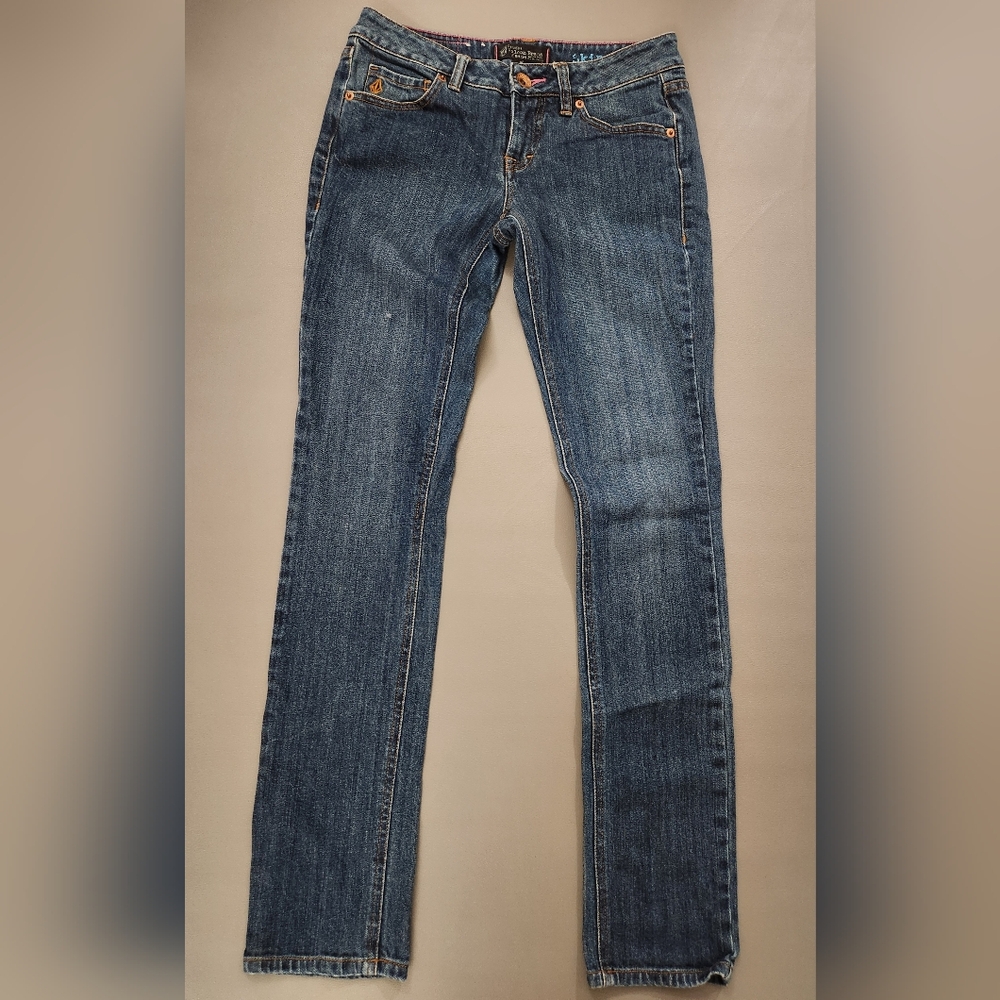 Volcom Blue Skinny Jeans with Pink Stitching Size 3